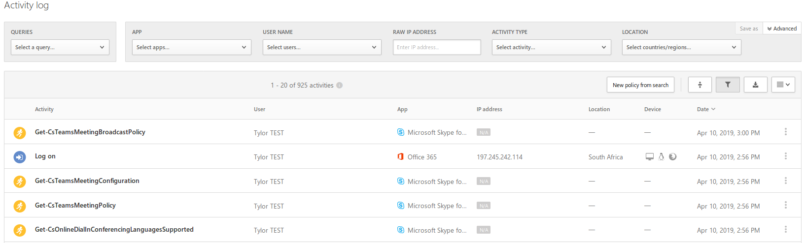 Figure showing Cloud App Log functionality